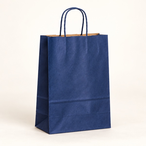 Sac Papier Bleu Marine Premium à Poignées Torsadées – 13x8x21
