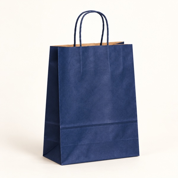 Sac Papier Bleu Marine Premium à Poignées Torsadées – 16x8x22
