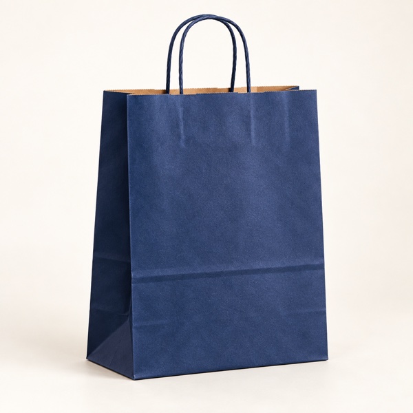 Sac Papier Bleu Marine Premium à Poignées Torsadées – 22x11x27