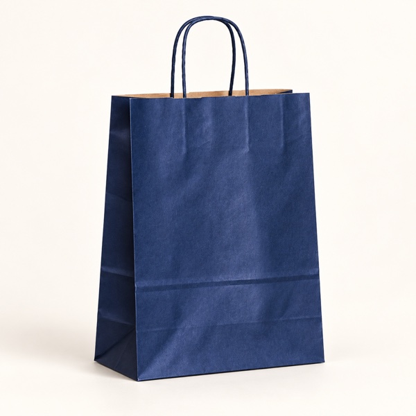 Sac Papier Bleu Marine Premium à Poignées Torsadées – 26x12x33